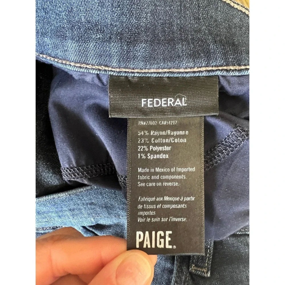 PAIGE Federal Dark Wash Denim Jeans 38x32 Straight Leg Stretch - Picture 4 of 10